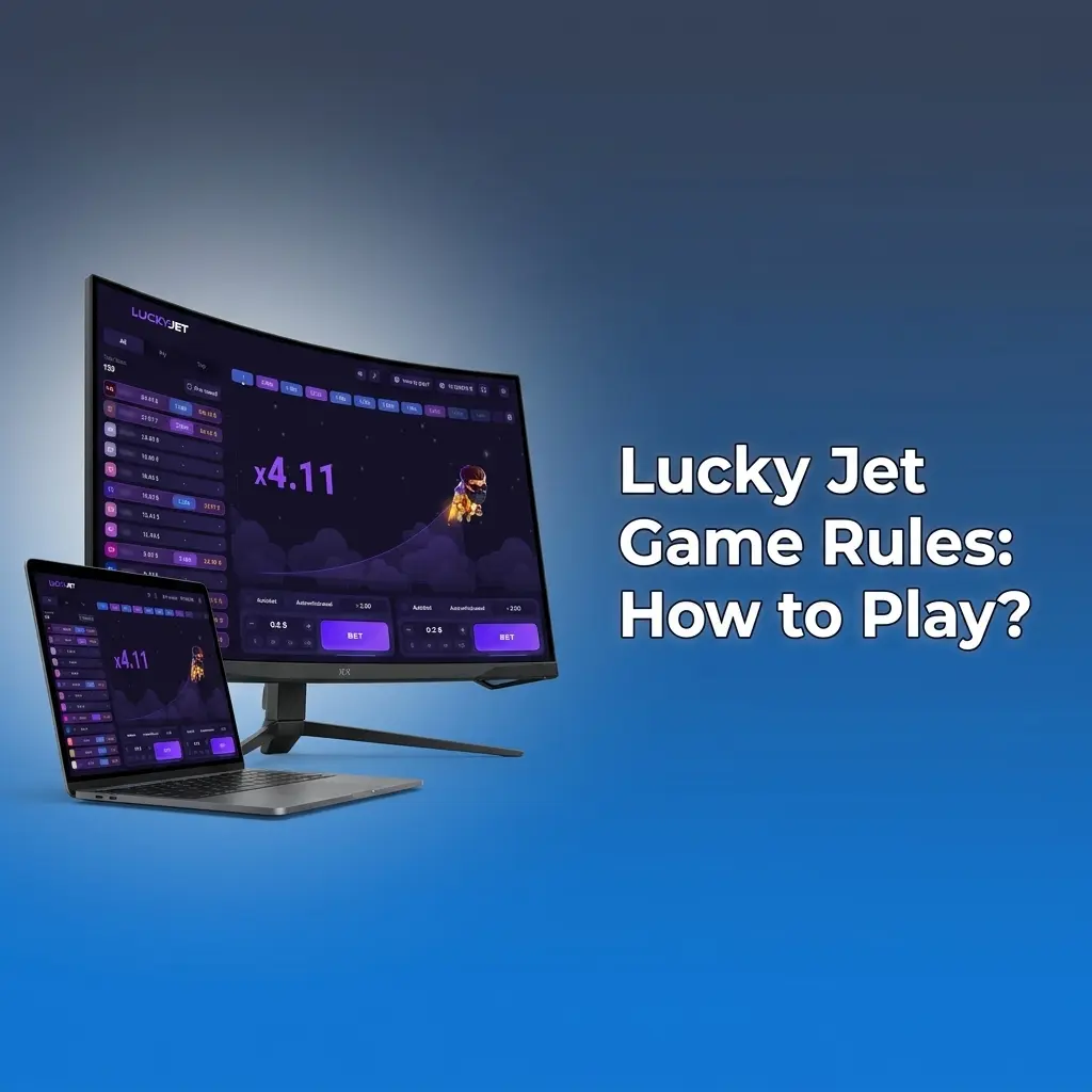 Lucky Jet game rules showing Lucky Joe flying upward with rising multiplier and cash out button on 1win platform