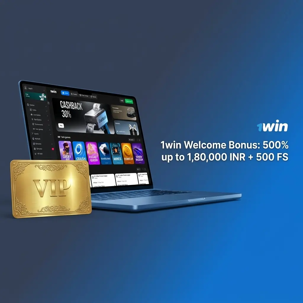 1win welcome bonus table showing 500% up to 1,80,000 INR and 500 free spins across four deposits
