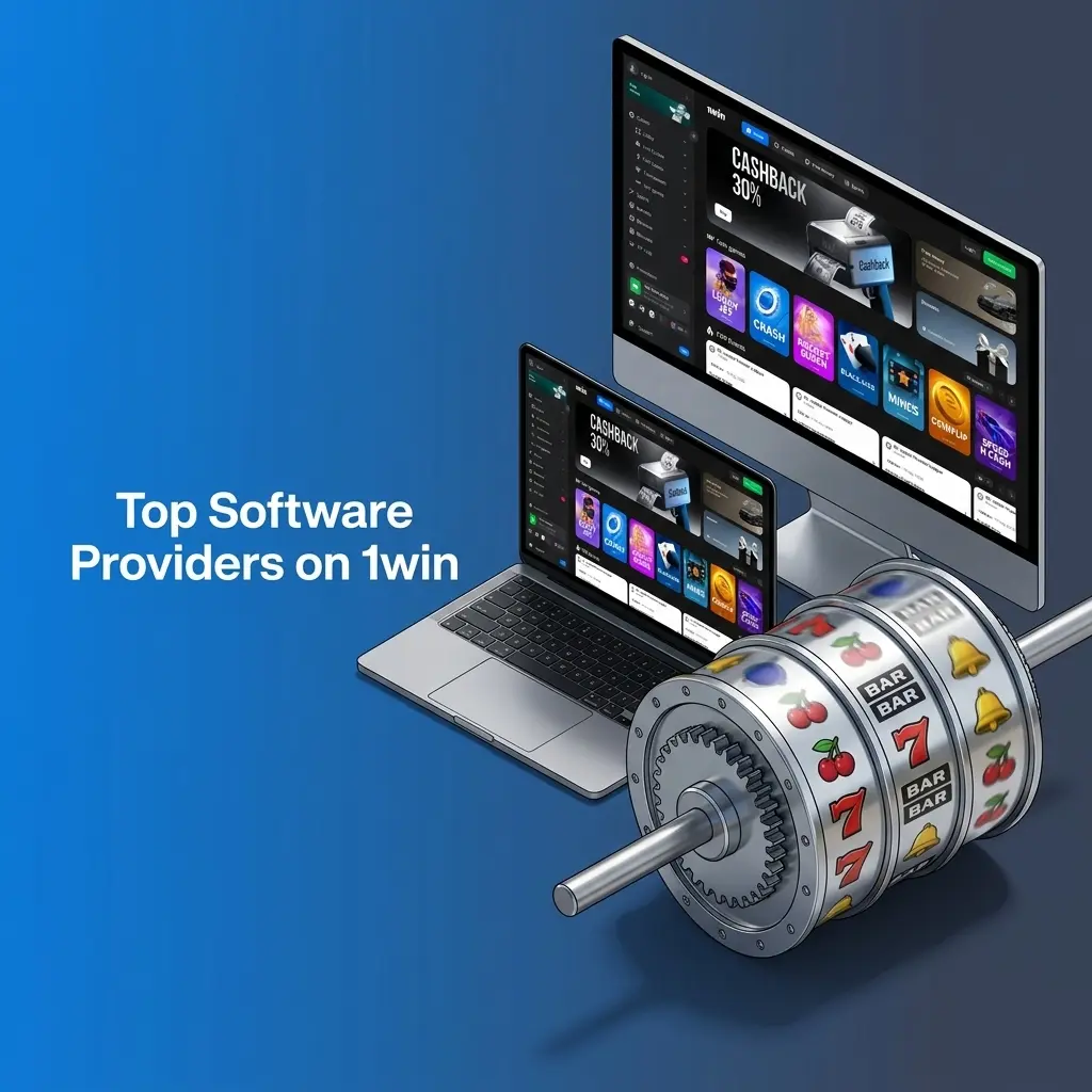 Top software providers logos including Pragmatic Play, NetEnt, Evolution Gaming and more on 1win casino platform